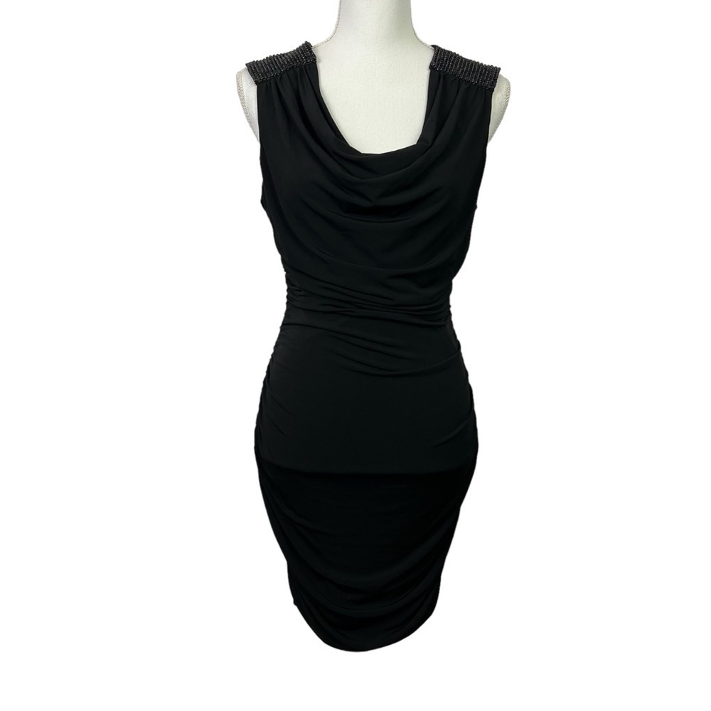 Studio Y Women’s Rouching Studded Shoulder Cocktail Party Dress Sz Medium Black